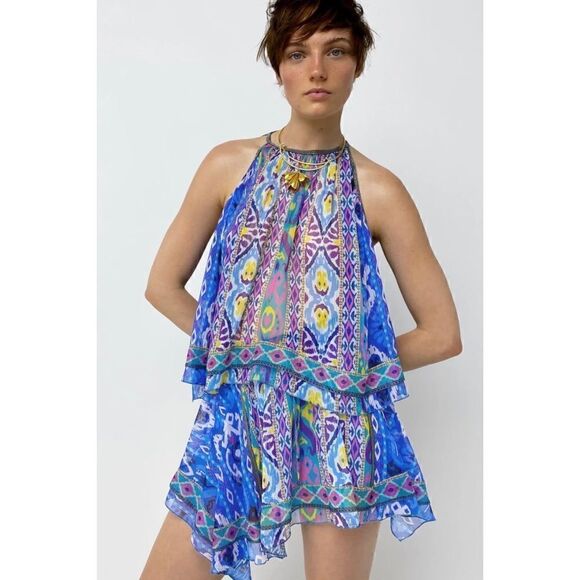 NWT Zara High Waisted Aztec Tribal Printed Asymmetric Hem Pull On Mini Skirt - Picture 5 of 16